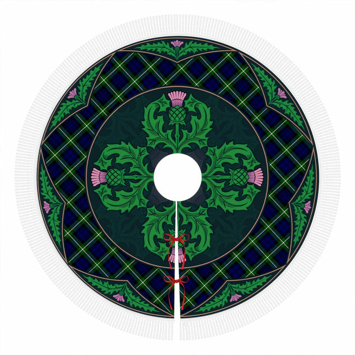 Scottish Lamont Modern Clan Tartan Christmas Tree Skirt Old Scottish Thistle Flower Tassels Tartan Plaid 1