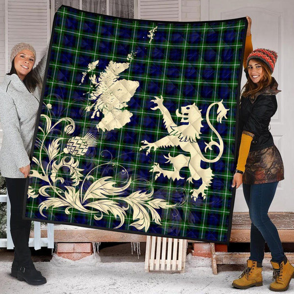 Scottish Lamont Modern Clan Tartan Quilt Rampant Lion with Thistle Tartan Plaid 2