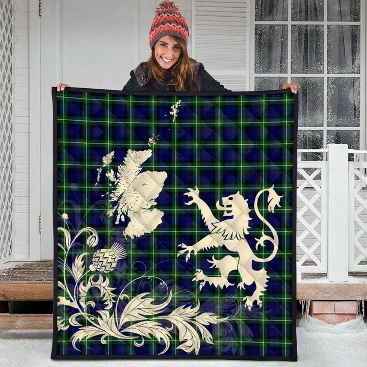 Scottish Lamont Modern Clan Tartan Quilt Rampant Lion with Thistle Tartan Plaid 3