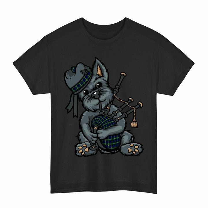 Scottish Lamont Modern Clan Tartan Terrier Bagpipes T-Shirt Tartan Plaid Black Color