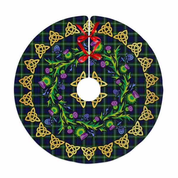 Scottish Lamont Modern Clan Tartan Thistle Celtic Knot Christmas Tree Skirt No Tassels Tartan Plaid 1