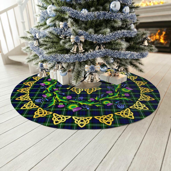 Scottish Lamont Modern Clan Tartan Thistle Celtic Knot Christmas Tree Skirt No Tassels Tartan Plaid 3