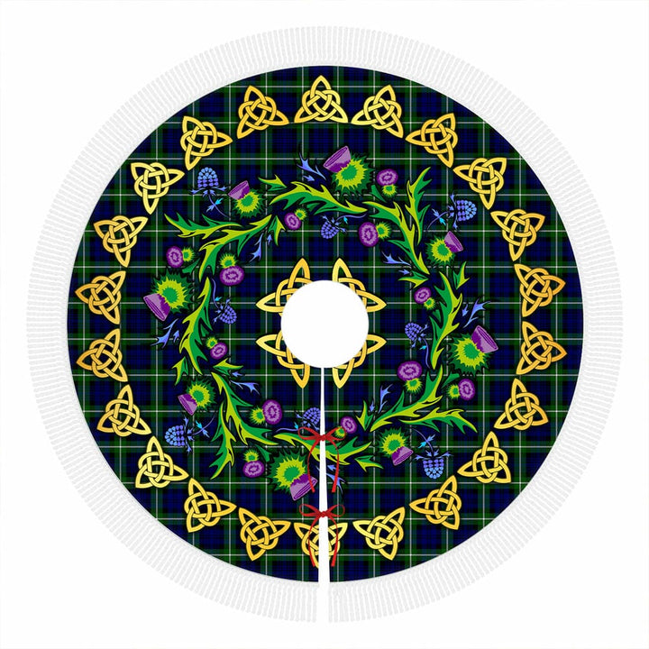 Scottish Lamont Modern Clan Tartan Thistle Celtic Knot Christmas Tree Skirt Tassels Tartan Plaid 1