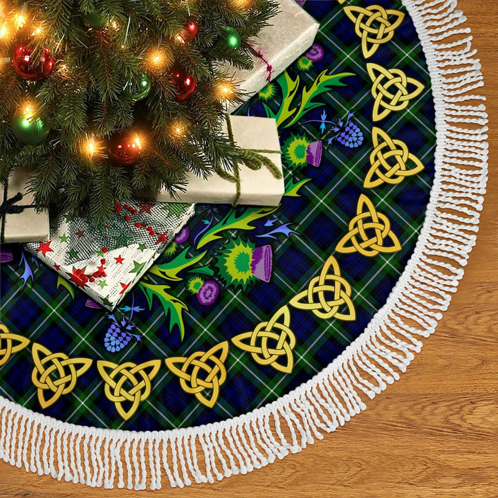 Scottish Lamont Modern Clan Tartan Thistle Celtic Knot Christmas Tree Skirt Tassels Tartan Plaid 2