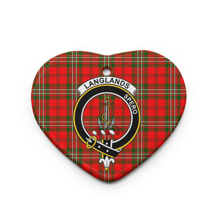 Scottish Langlands Clan Crest Tartan Ceramic Ornament Heart Shape Tartan Plaid