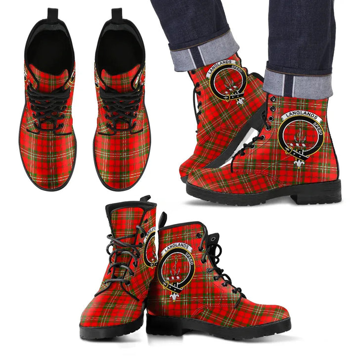 Scottish Langlands Clan Crest Tartan Leather Boots