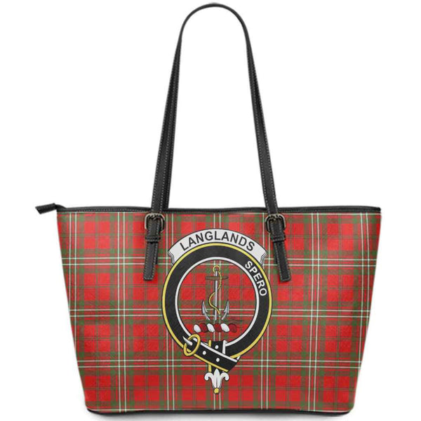 Scottish Langlands Clan Crest Tartan Leather Tote Tartan Plaid