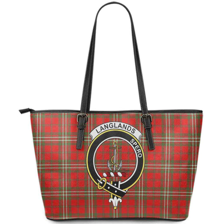 Scottish Langlands Clan Crest Tartan Leather Tote Tartan Plaid
