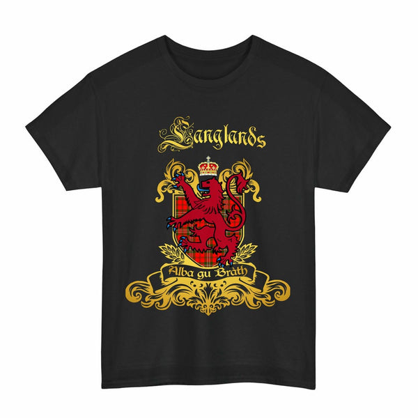 Scottish Langlands Clan Tartan Lion Rampant of Scotland T-Shirt Tartan Plaid Black Color
