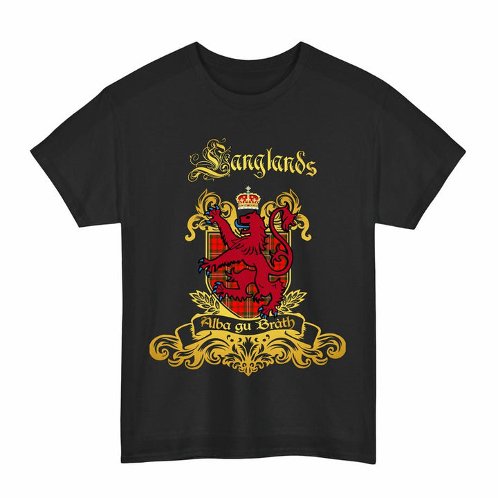 Scottish Langlands Clan Tartan Lion Rampant of Scotland T-Shirt Tartan Plaid Black Color