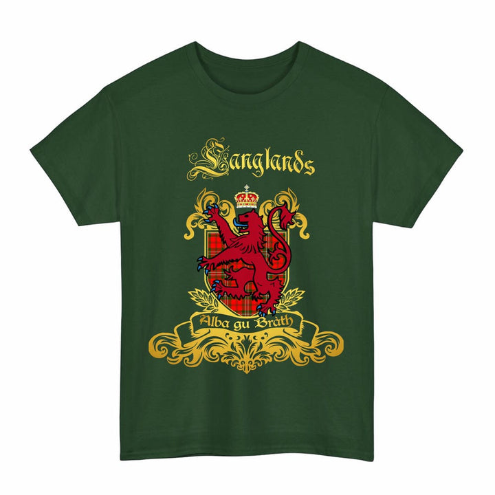 Scottish Langlands Clan Tartan Lion Rampant of Scotland T-Shirt Tartan Plaid Forest Green Color