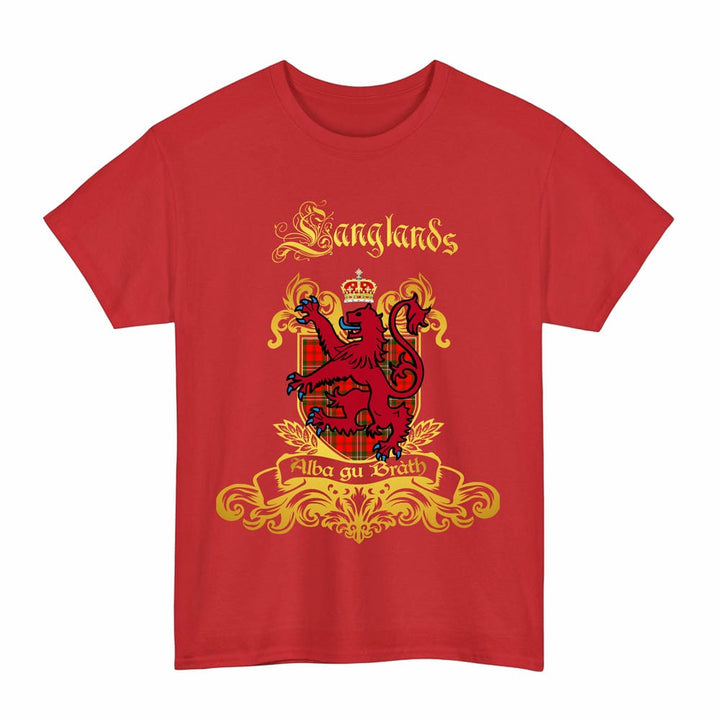 Scottish Langlands Clan Tartan Lion Rampant of Scotland T-Shirt Tartan Plaid Red Color