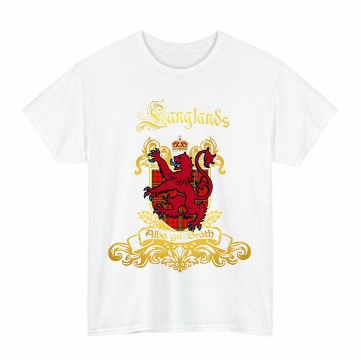 Scottish Langlands Clan Tartan Lion Rampant of Scotland T-Shirt Tartan Plaid White Color