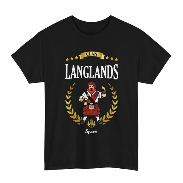 Scottish Langlands Clan Tartan T-Shirt - Motto Scotsman Tartan Plaid Black Color