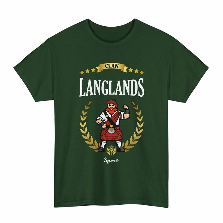 Scottish Langlands Clan Tartan T-Shirt - Motto Scotsman Tartan Plaid Forest Green Color