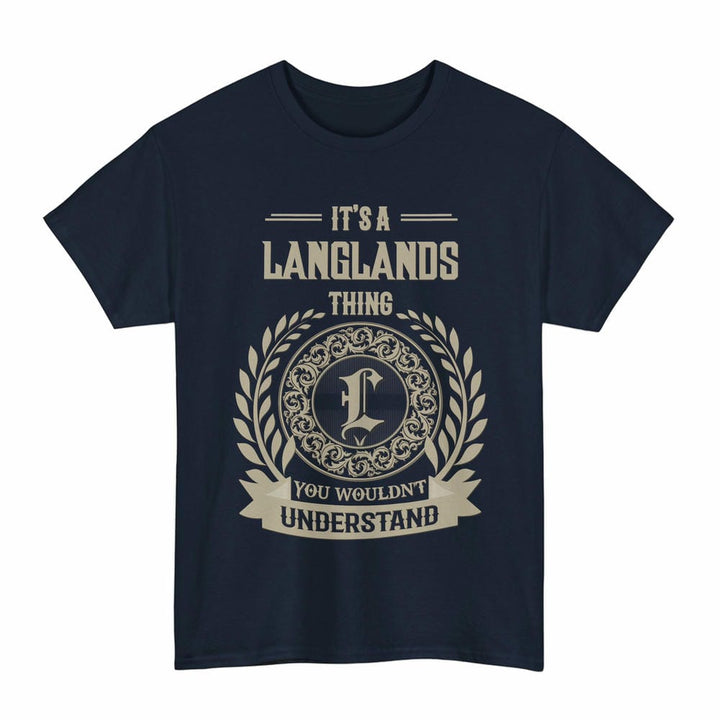 Scottish Langlands Clan Tartan T-Shirt - Vintage Family Name Tartan Plaid Navy Color