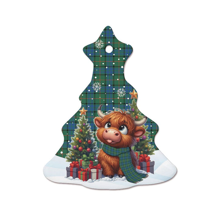 Scottish Lauder Clan Tartan Ceramic Ornament Cute Highland Cow Christmas Tree Style Tartan Plaid