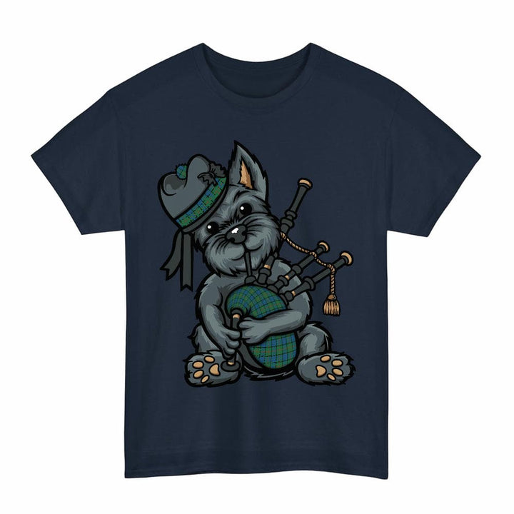 Scottish Lauder Clan Tartan Terrier Bagpipes T-Shirt Tartan Plaid Navy Color