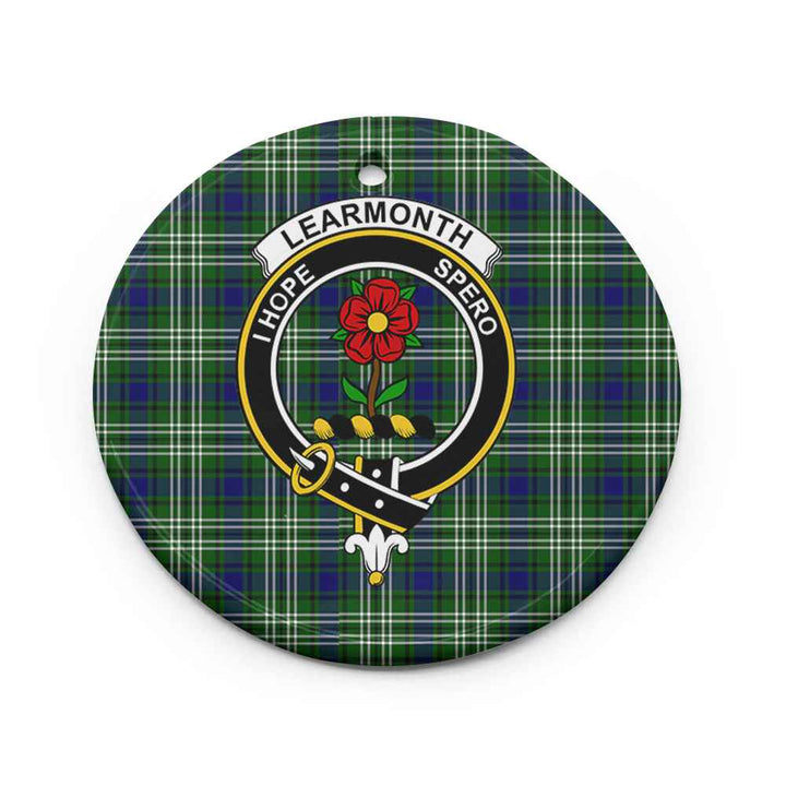Scottish Learmonth Clan Crest Tartan Ceramic Ornament Circle Shape Tartan Plaid