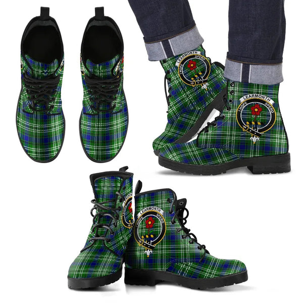 Scottish Learmonth Clan Crest Tartan Leather Boots