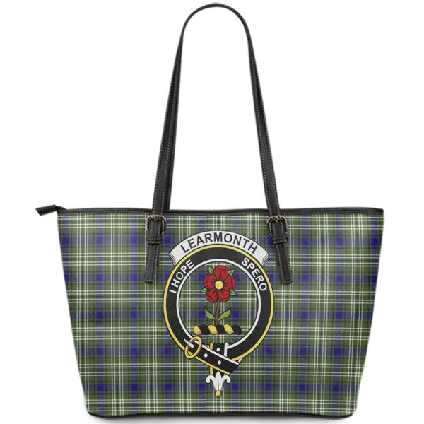 Scottish Learmonth Clan Crest Tartan Leather Tote Tartan Plaid