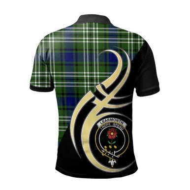 Scottish Learmonth Clan Crest Tartan Polo Shirt Believe in Me Back Side Tartan Plaid