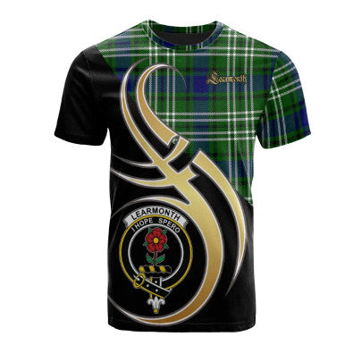 Scottish Learmonth Clan Crest Tartan T-Shirt Believe in Me Front Side Tartan Plaid
