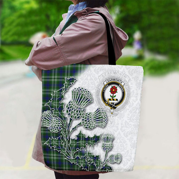 Scottish Learmonth Clan Tartan Canvas Bag With Shoulder Straps - Thistle Flowers Style Tartan Plaid 2