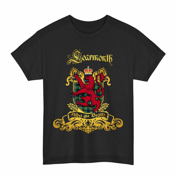 Scottish Learmonth Clan Tartan Lion Rampant of Scotland T-Shirt Tartan Plaid Black Color