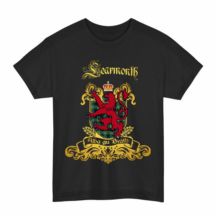 Scottish Learmonth Clan Tartan Lion Rampant of Scotland T-Shirt Tartan Plaid Black Color