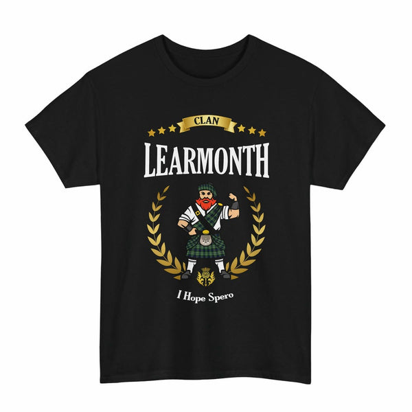Scottish Learmonth Clan Tartan T-Shirt - Motto Scotsman Tartan Plaid Black Color