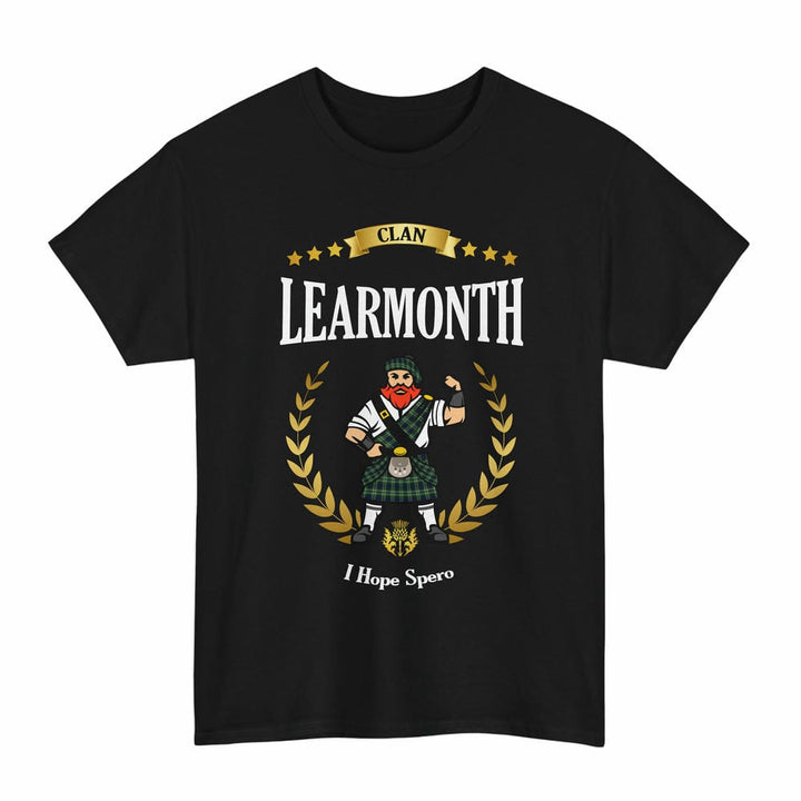 Scottish Learmonth Clan Tartan T-Shirt - Motto Scotsman Tartan Plaid Black Color