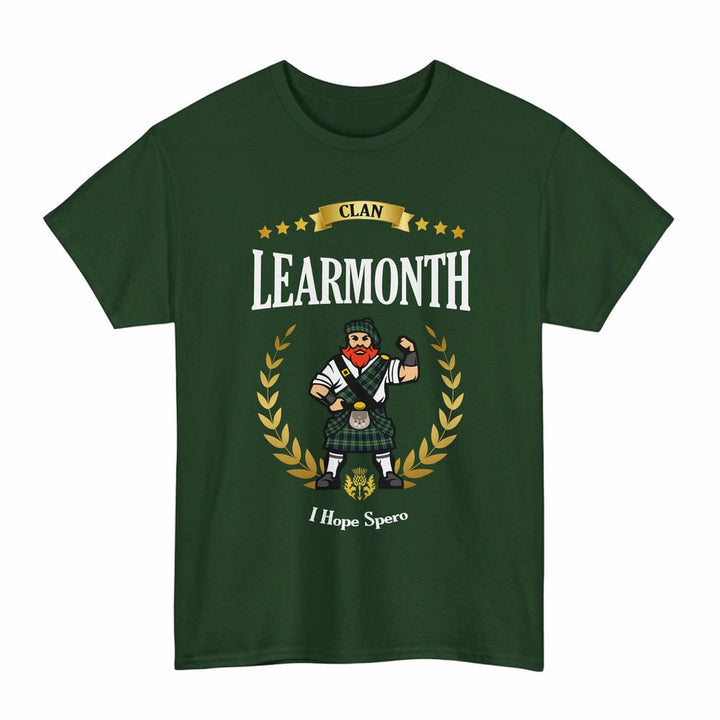 Scottish Learmonth Clan Tartan T-Shirt - Motto Scotsman Tartan Plaid Forest Green Color