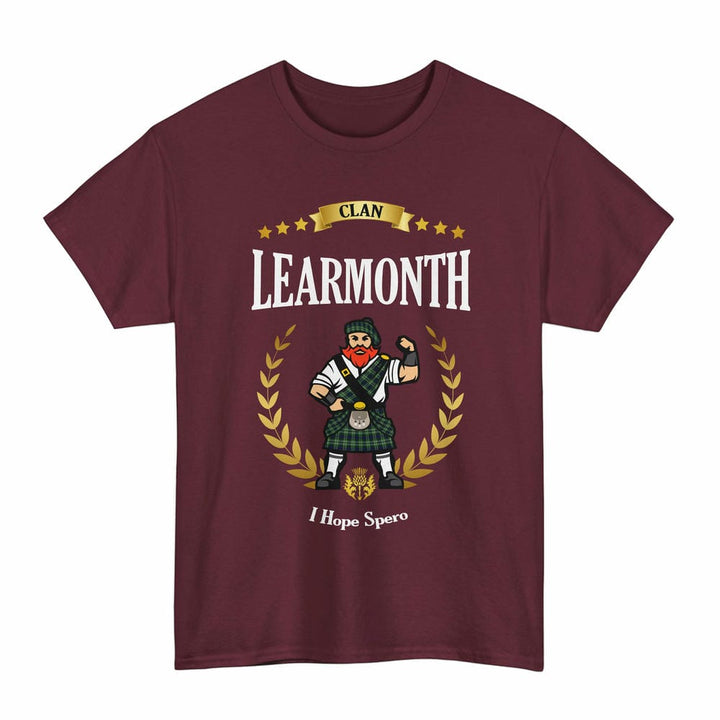 Scottish Learmonth Clan Tartan T-Shirt - Motto Scotsman Tartan Plaid Maroon Color