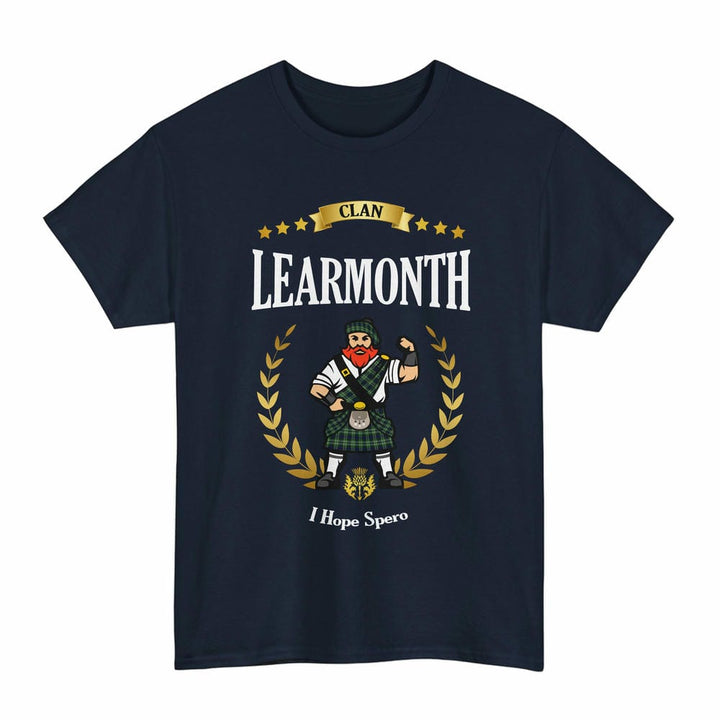 Scottish Learmonth Clan Tartan T-Shirt - Motto Scotsman Tartan Plaid Navy Color