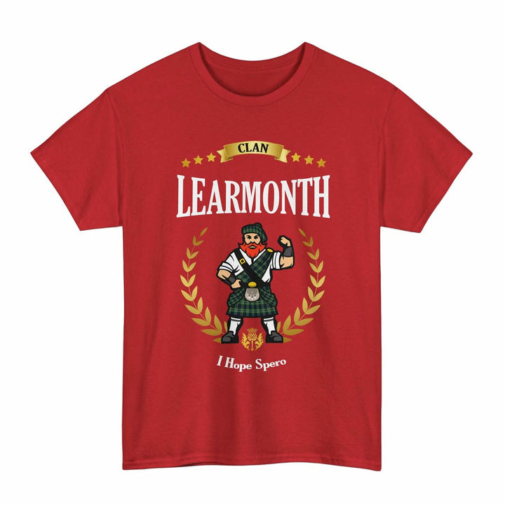 Scottish Learmonth Clan Tartan T-Shirt - Motto Scotsman Tartan Plaid Red Color