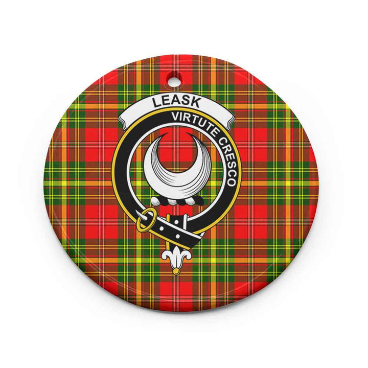 Scottish Leask Clan Crest Tartan Ceramic Ornament Circle Shape Tartan Plaid
