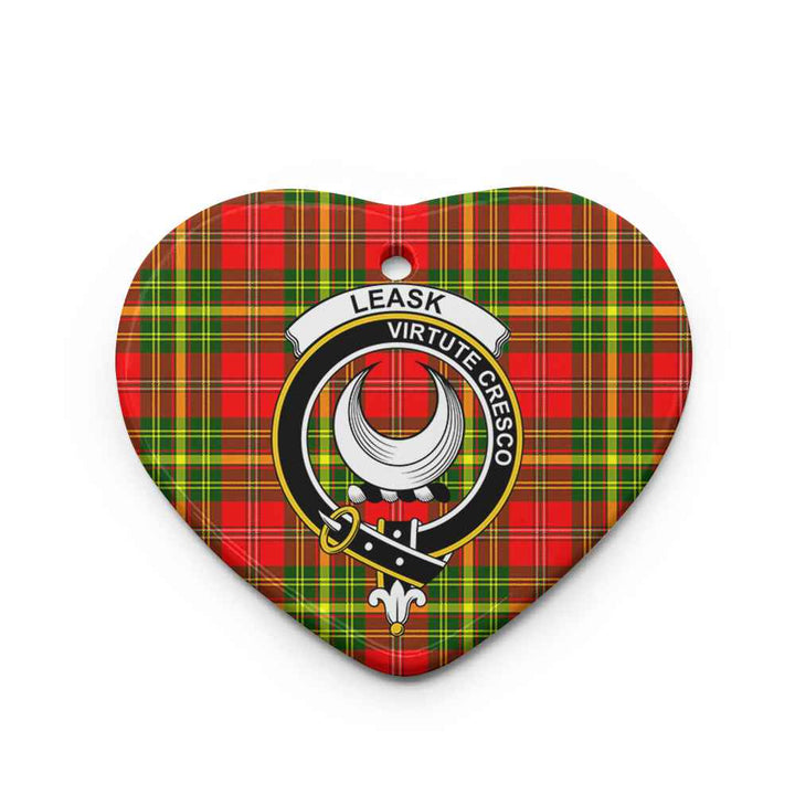 Scottish Leask Clan Crest Tartan Ceramic Ornament Heart Shape Tartan Plaid