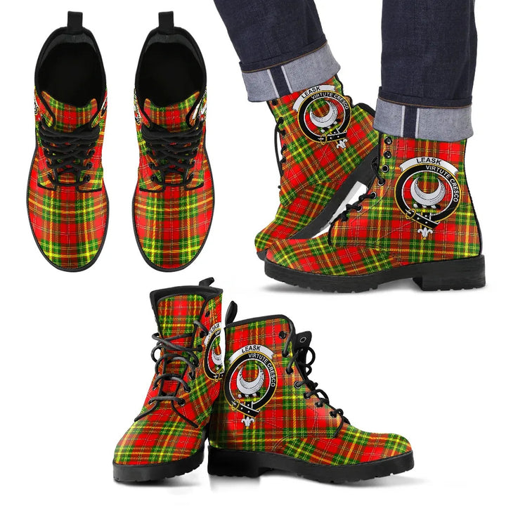 Scottish Leask Clan Crest Tartan Leather Boots