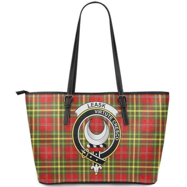 Scottish Leask Clan Crest Tartan Leather Tote Tartan Plaid