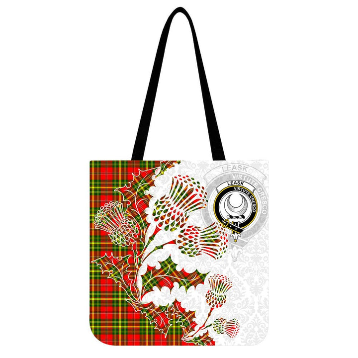 Scottish Leask Clan Crest Tartan Tote Bag - Thistle Flowers Style Tartan Plaid 1
