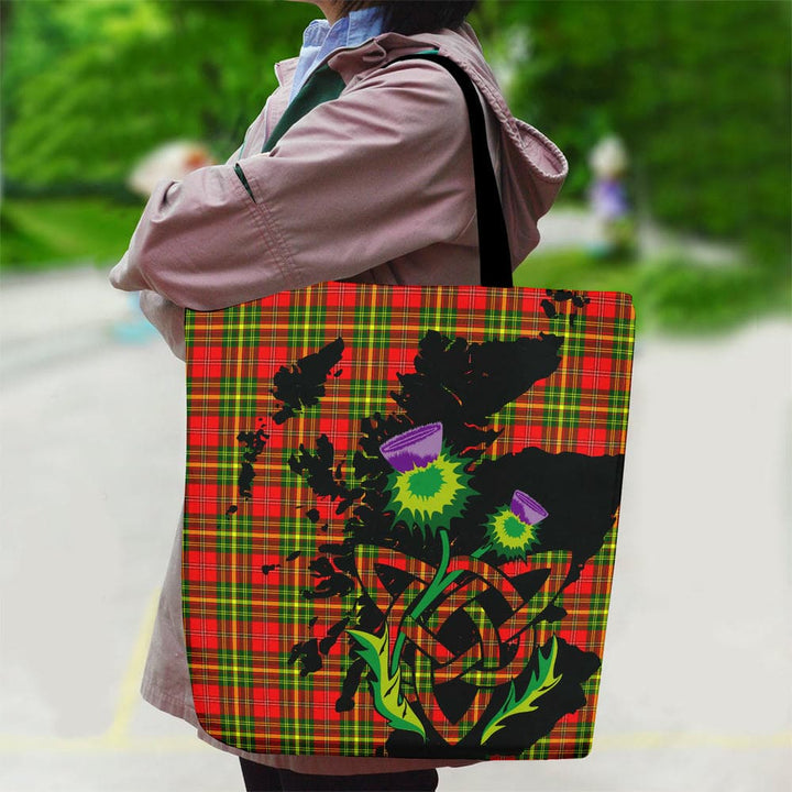 Scottish Leask Clan Tartan Canvas Bag With Shoulder Strap With Thistle Tartan Plaid 2