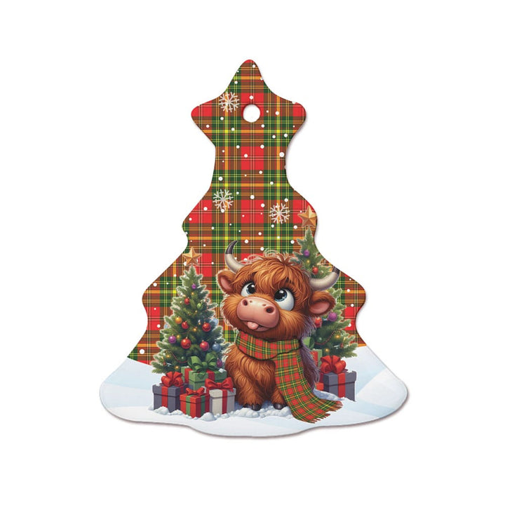 Scottish Leask Clan Tartan Ceramic Ornament Cute Highland Cow Christmas Tree Style Tartan Plaid