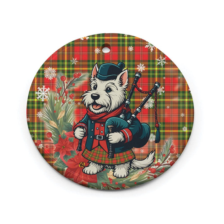 Scottish Leask Clan Tartan Ceramic Ornament Cute Scottish Terrier Dog Circle Style Tartan Plaid