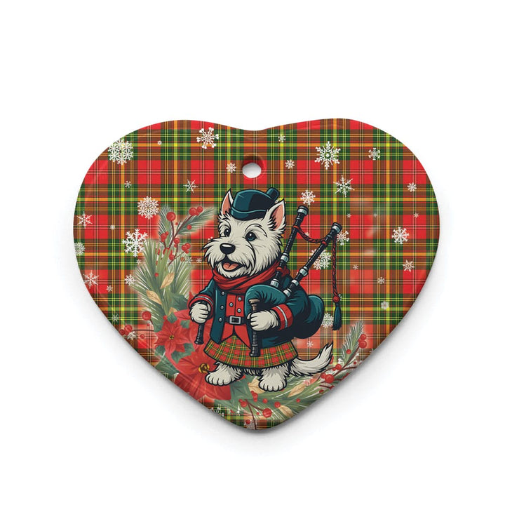 Scottish Leask Clan Tartan Ceramic Ornament Cute Scottish Terrier Dog Heart Style Tartan Plaid