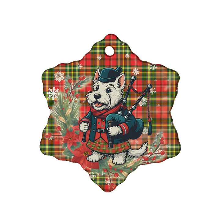 Scottish Leask Clan Tartan Ceramic Ornament Cute Scottish Terrier Dog Snow Flake Style Tartan Plaid