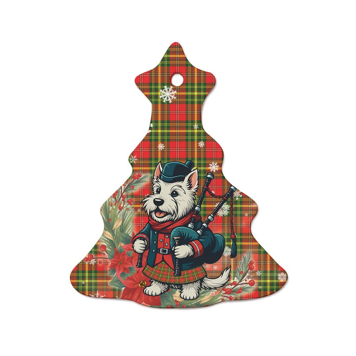 Scottish Leask Clan Tartan Ceramic Ornament Cute Scottish Terrier Dog Tree Style Tartan Plaid
