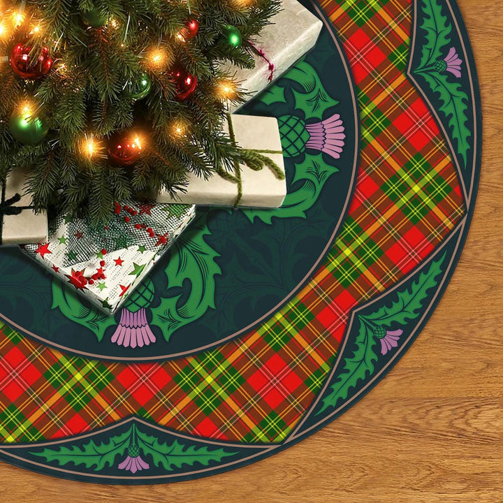 Scottish Leask Clan Tartan Christmas Tree Skirt Old Scottish Thistle Flower No Tassels Tartan Plaid 2