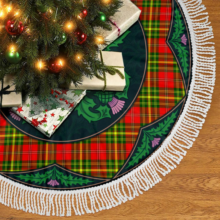 Scottish Leask Clan Tartan Christmas Tree Skirt Old Scottish Thistle Flower Tassels Tartan Plaid 2