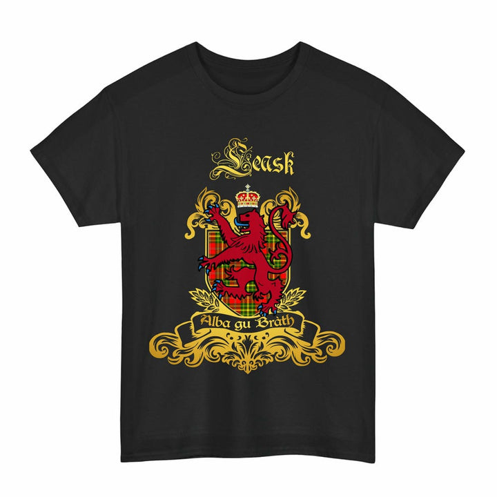 Scottish Leask Clan Tartan Lion Rampant of Scotland T-Shirt Tartan Plaid Black Color